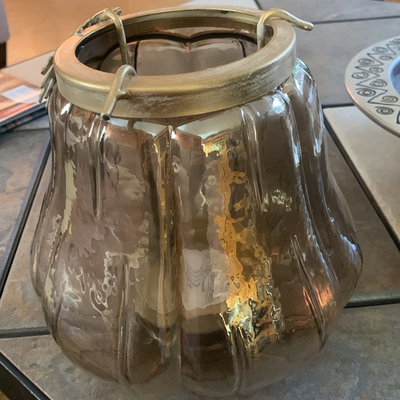 PIER 1. Glass Pumpkin With Removable Metal Pillar Candle Holder. - Picture 2 of 8